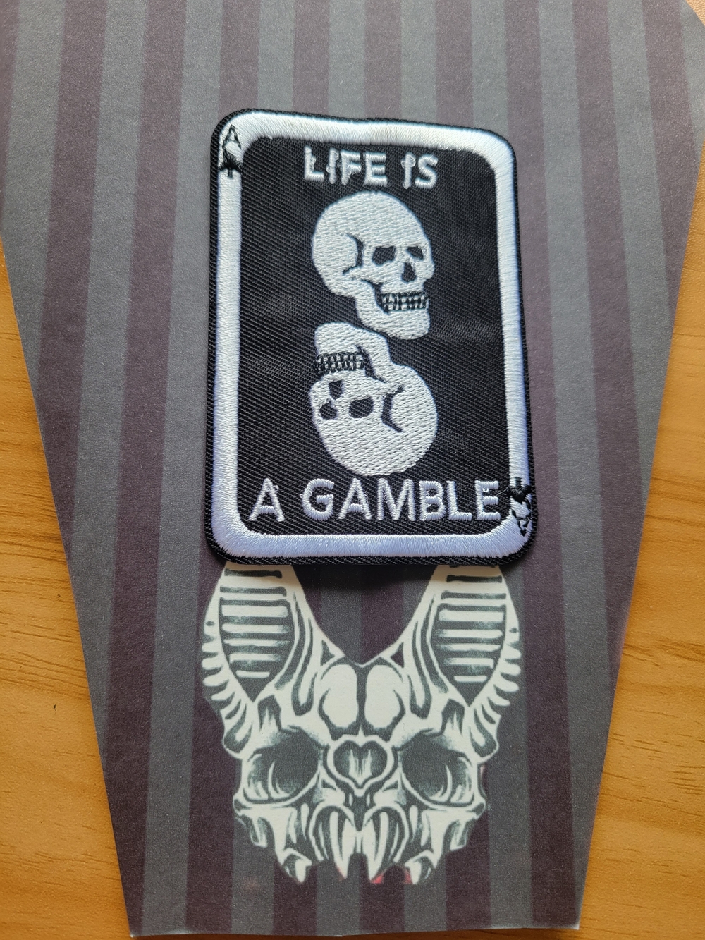 💀NEW💀 Hand Crafted Black & White 'Life Is A Gamble' Skull Patch